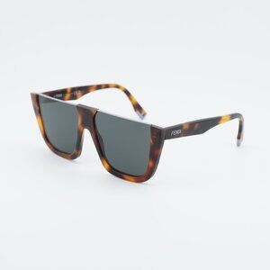 Fendi FE40136I 53A Sunglasses Havana Shield Frame, Grey Lenses